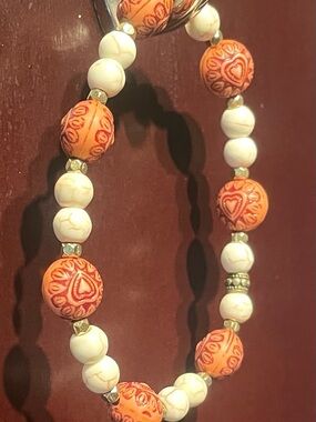 Handcrafted Orange and White Beaded Bracelet